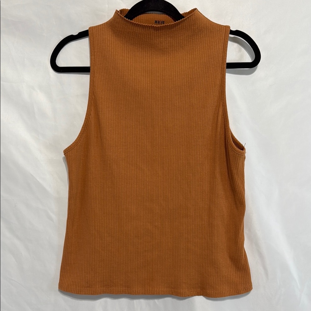 Maeve by Anthropologie Women's Sleeveless Ribbed Top - Orangish Brown XL (047)